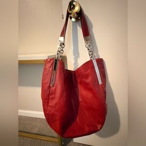 Michael Kors Red Leather Shoulder Hobo with Chain Handles